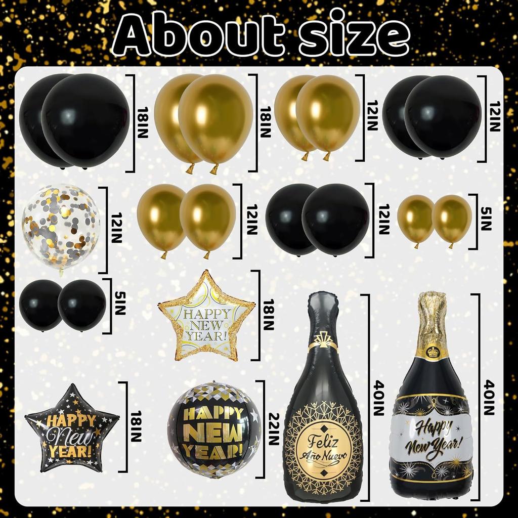 116Pcs Happy New Year 2026 round and star Balloon  New Year's Eve Countdown Party Gala Celebration Balloon Party Decoration