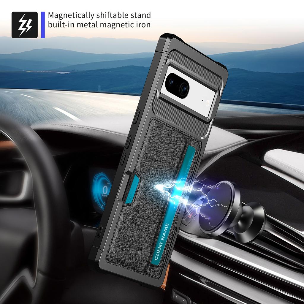 Back Case for Google Pixel 8,ZM02 PU Leather+TPU Card Holder Four Corners Fall Protection Phone Shell