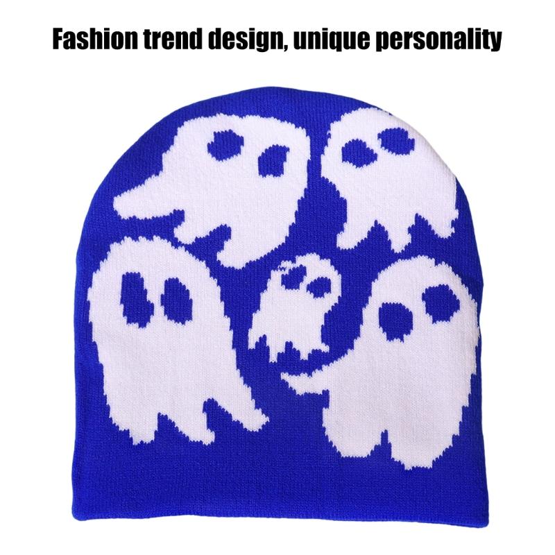 Halloween Skull Hat Unisex Knit Versatile Hat Knit Party Holiday Winter Warm Hat Fun Print Theme