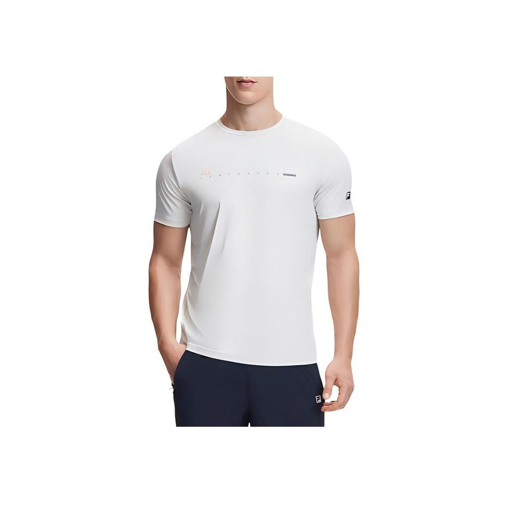 Fila Fitness SS24 Logo Print Moisture-Wicking Quick-Dry Cool Sports Knit Crew Neck Short Sleeve T-Shirt Men Tops Pearl-Gray A11M421107FGY