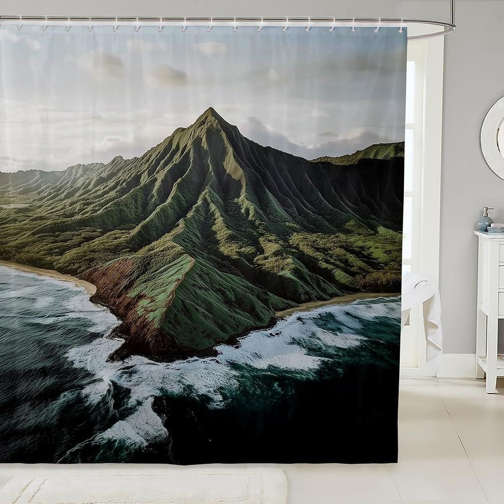 Zen Stones Bath Curtain with Hooks,White Vase Blue Flowers Aesthetic Waterproof Shower Curtain,Japanese Floral Simple Bathroom