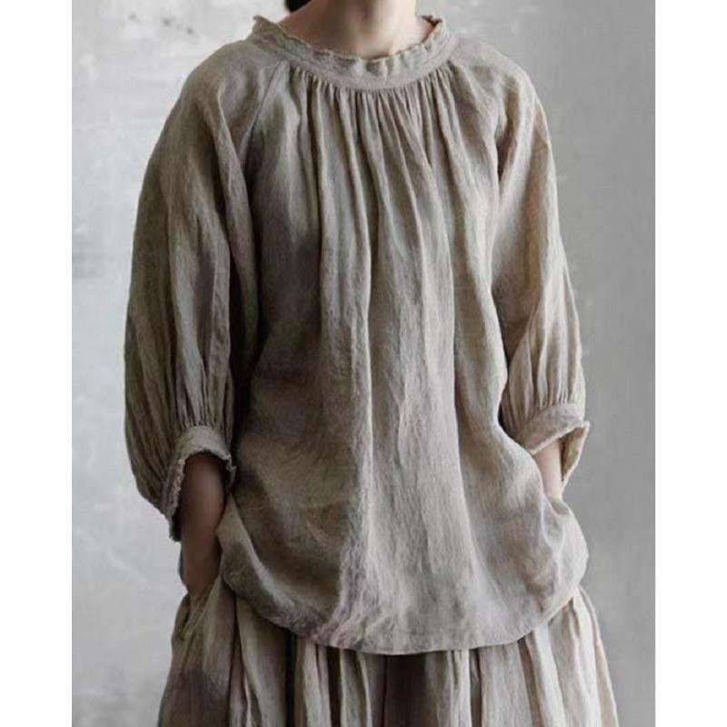 Autumn Winter Women's T-shirt Round Neck Lace Woven Pleated Striped Top Fashion Tee Shirt