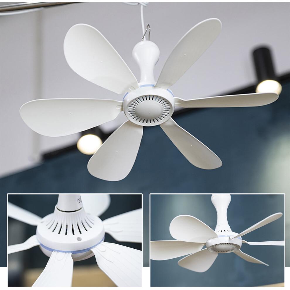Ventilatore da soffitto portatile a 6 pale 5V, ventilatore da tenda USB per campeggio, gazebo esterno, alimentazione a batteria compatibile, 16,54"x5,91" (bianca)