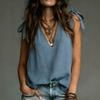 Women Casual Solid Color V Neck Tie Strap Sleeveless Vacation Top