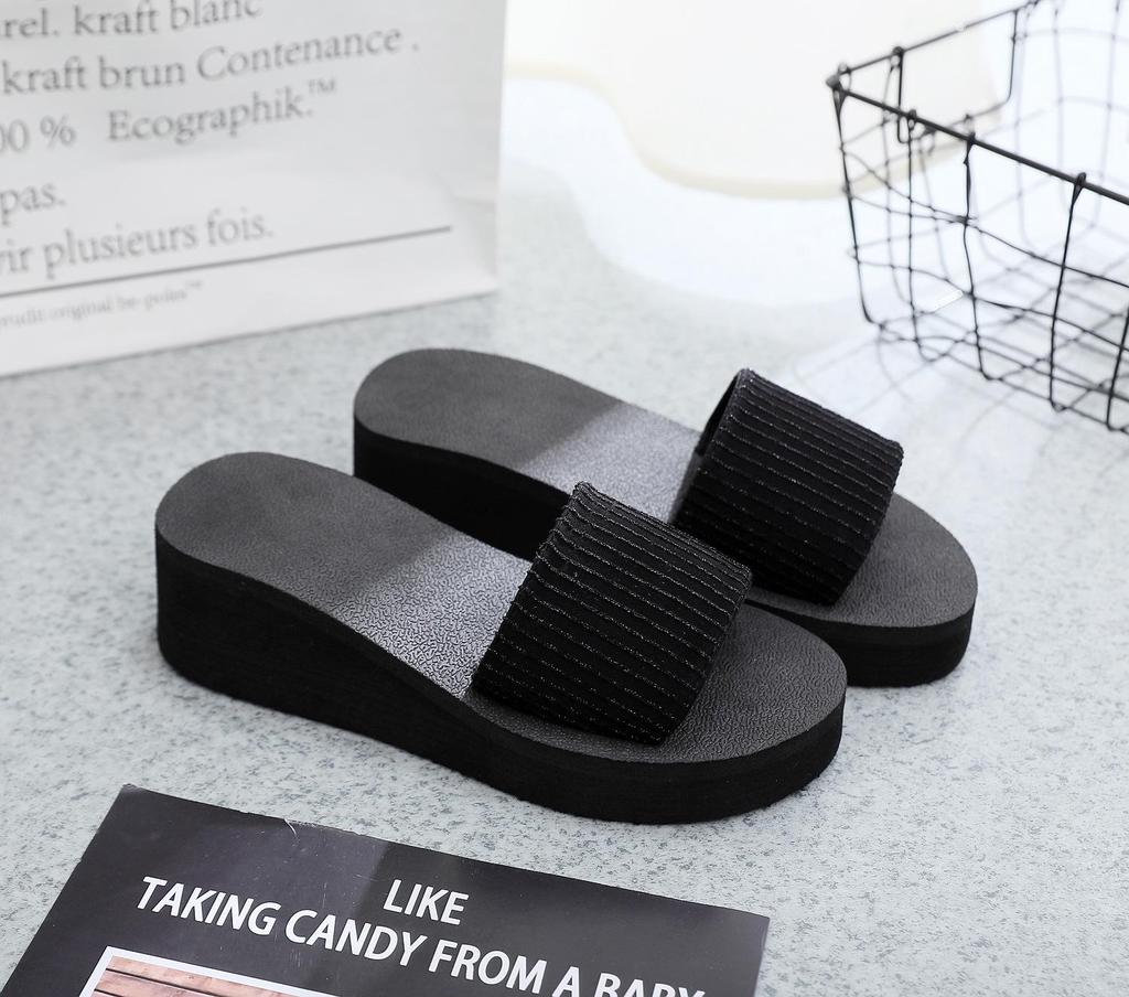 2019 Korean Platform Sandals: Stylish One-Strap, Solid Color, Versatile Home Slippers