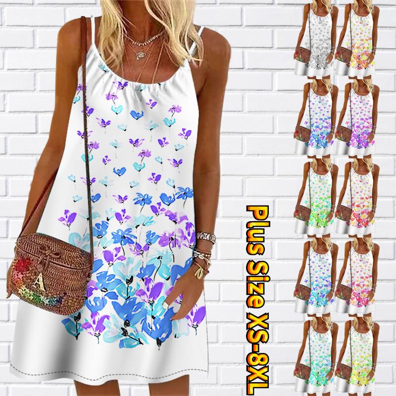 

Женское мини-платье с летающими красочными цветами и принтом, вечернее платье без рукавов, летнее пляжное платье, сарафан, платье-жилет XS чёрный