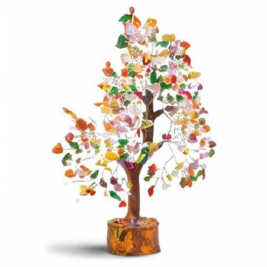 Crystals and Stones, Mix 7 Chakra Crystal Showpiece for Home Decor Decoration Bonsai Money Tree, Size 10-12 inches, Multicolor Silver Wire. 1 Piece