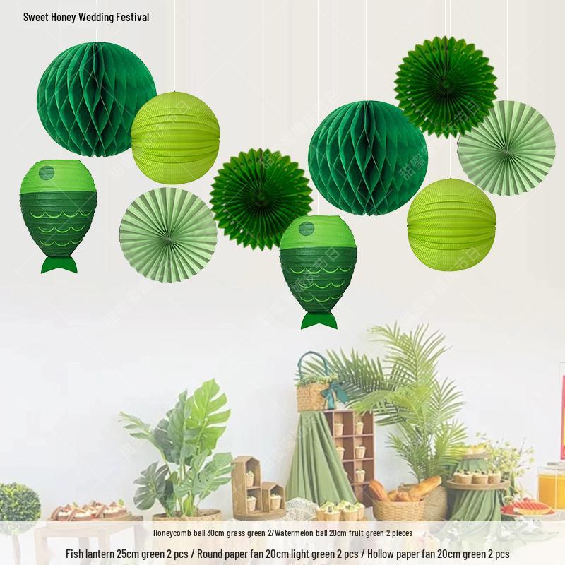 Hawaii Forest Green Wedding & Party Decor: Origami Paper Fan Theme