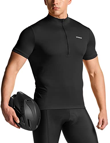 Tesla Men's Short Sleeve Cycling Jersey, UV Protection, Breathable, Lightweight, Half-Zip, Motorcycle Wear, MCT01-JPBLK_XL