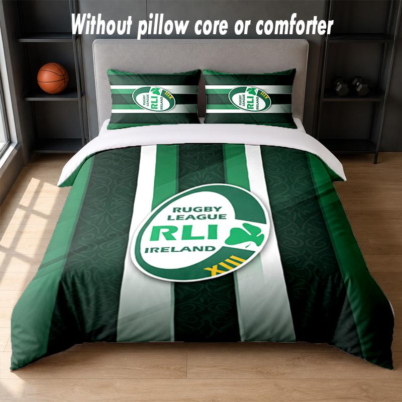 Ireland Rugby Design Bed Bedding Set 1 Duvet Cover + 2 Pillowcases Soft Breathable Household Bed Linens