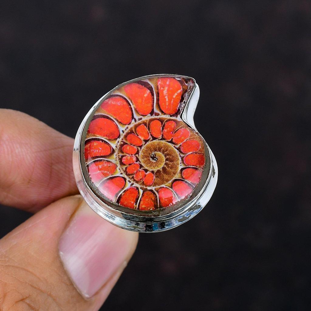 Ammonite opal doublet ring awesome gemstone jewelry antique ring 925 sterling silver ring adjustable handmade ring gifts for him
