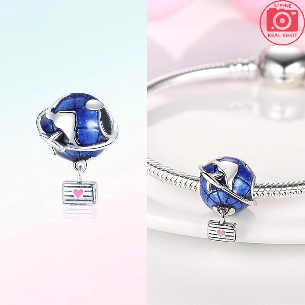 Copper Travel Airplane Earth Beads Pendant Charm Fit Original Bracelet Diy Fine Jewelry Charms Fine Gif Women Accessory