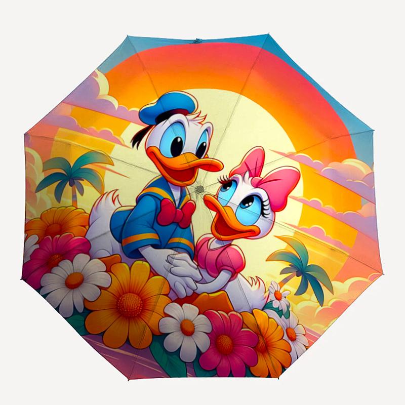 1pc Daisy Donald Duck Durable Cartoon Folding Umbrella, Portable 3-Fold Compact Umbrella for Men and Women, Suitable for Travel or Daily Use