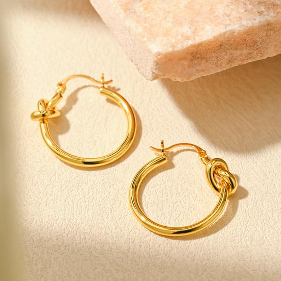 Celi Minimalist French Handmade Gold-Plated Brass Knotted Hoop Earrings for Women