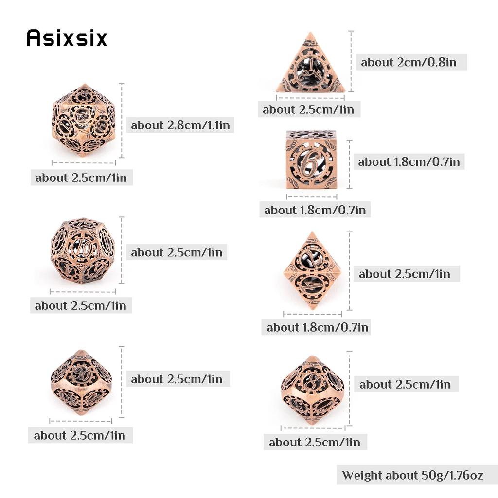 7 bucăți roată din cupru zaruri metalice zaruri metalice poliedrice, potrivite pentru jocuri de rol RPG, joc de cărți