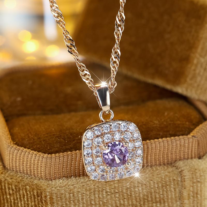 

Блестящий фиолетовый циркон квадратный кулон ожерелье для женщин золотой цвет кристалл кулон винтажные ювелирные изделия золотой/фиолетовый