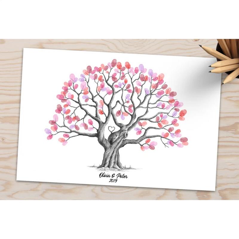 Personalised Fingerprint Tree Canvas Wedding Guest Book Creative Poster Wedding Gift Signature Marriage Souvenir for Party Decor