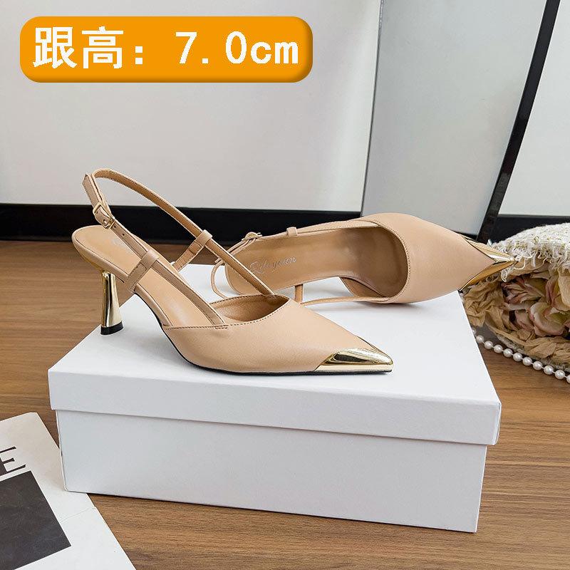 French Bag Head Sandals One-word Buckle with Large Size High Heels Women's Stiletto 2025 New Summer Pointed Empty Shoes