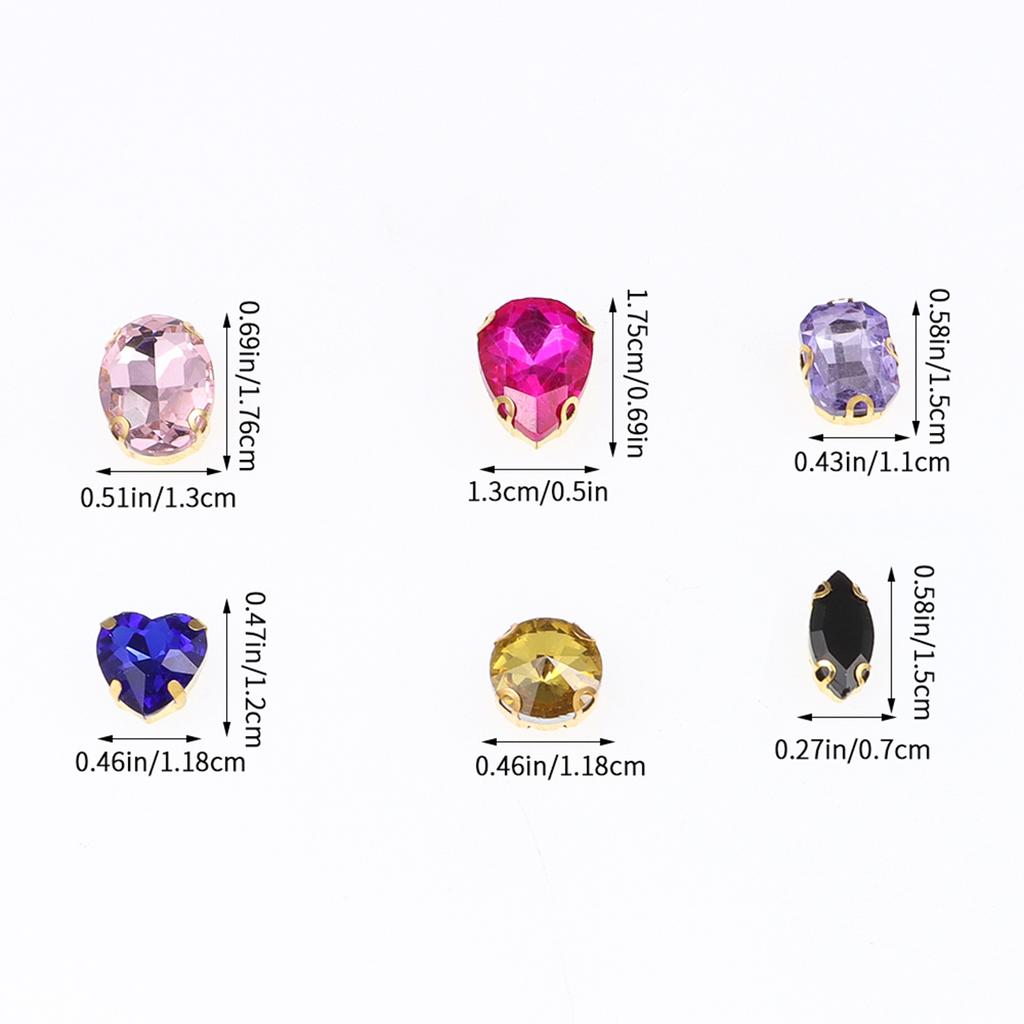 Mixed size glass rhinestone with claw cut diamond on stone bar, K gold base metal crystal, used for embroidery 50 pieces/pack