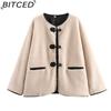 BITCED Women's Spring/Autumn Plus Size Casual Oversized Shearling O-Neck Jacket
