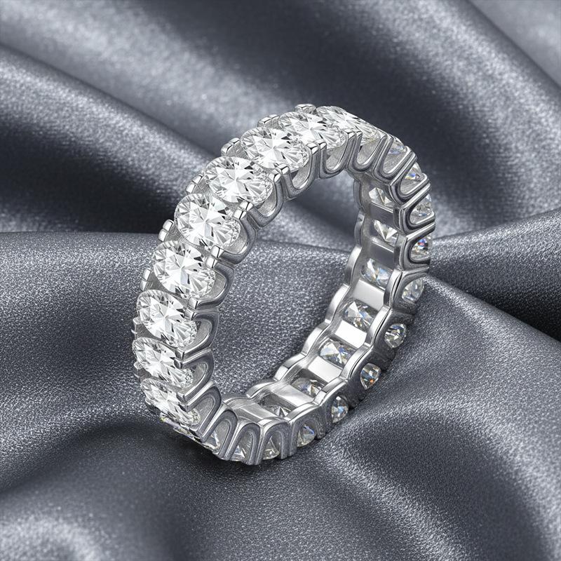European-American Cross-Border Hot-Selling 3x5mm Oval Moissanite S925 Sterling Silver Stackable Ring, Niche Design, Fashionable Light Luxury