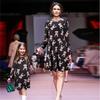 Elegant Girls Children Xmas Mother And Daughter Santa Bow Print Dress For Festive Celebrations