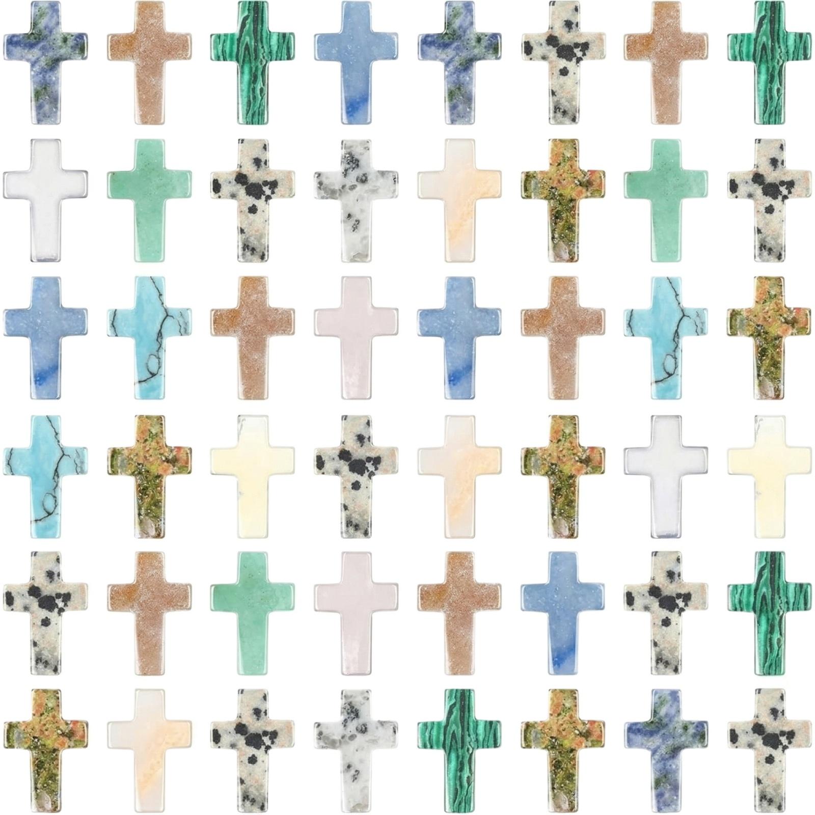 

Natural Stone Cross Pendant Beads Set Various Gemstone Cross Charms for Jewelry Making Craft Supplies DIY Accessories