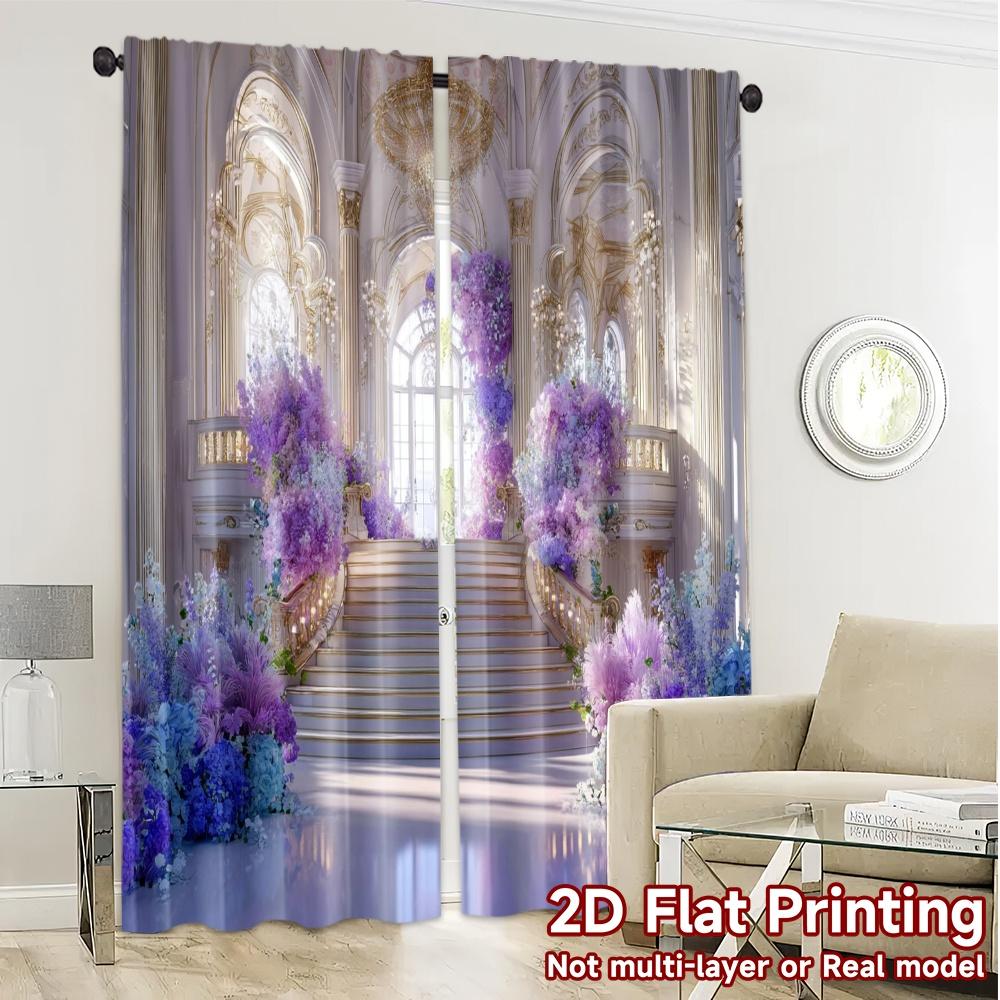 2pcs, 2D FLAT PRINTING Curtains (Without Rod) Lavender Ballroom Popular Pattern Curtains Durable Polyester Curtains Gifts Use
