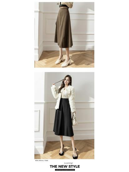 Women's 2024 Autumn/Winter Wool Blend A-Line Midi Skirt: Patchwork Design, Large Swing, Hip-Hugging, Draped Umbrella Style