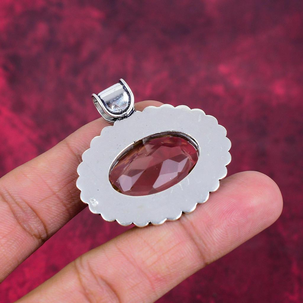 Morganite Pendant, Handmade Gemstone 925 Solid Sterling Silver Pendant Antique Jewelry, For Engagement Gift