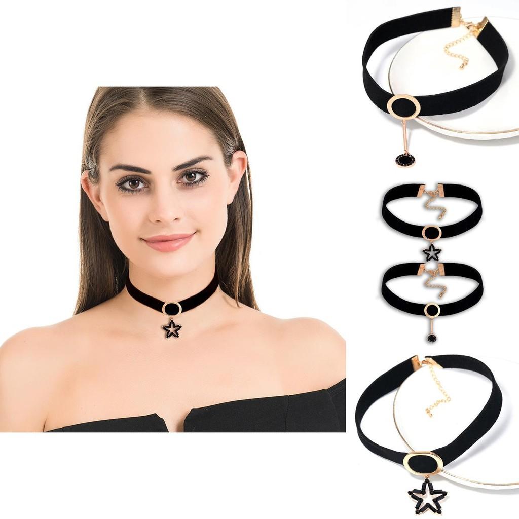 Stylish Black Choker Necklace For Women With Geometric Design And Rhinestone Accents