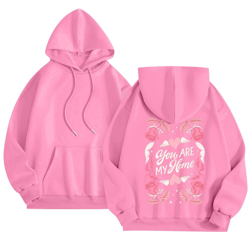 Women's Round Neck Long Sleeve Floral Print Top Hooded Sweatshirt