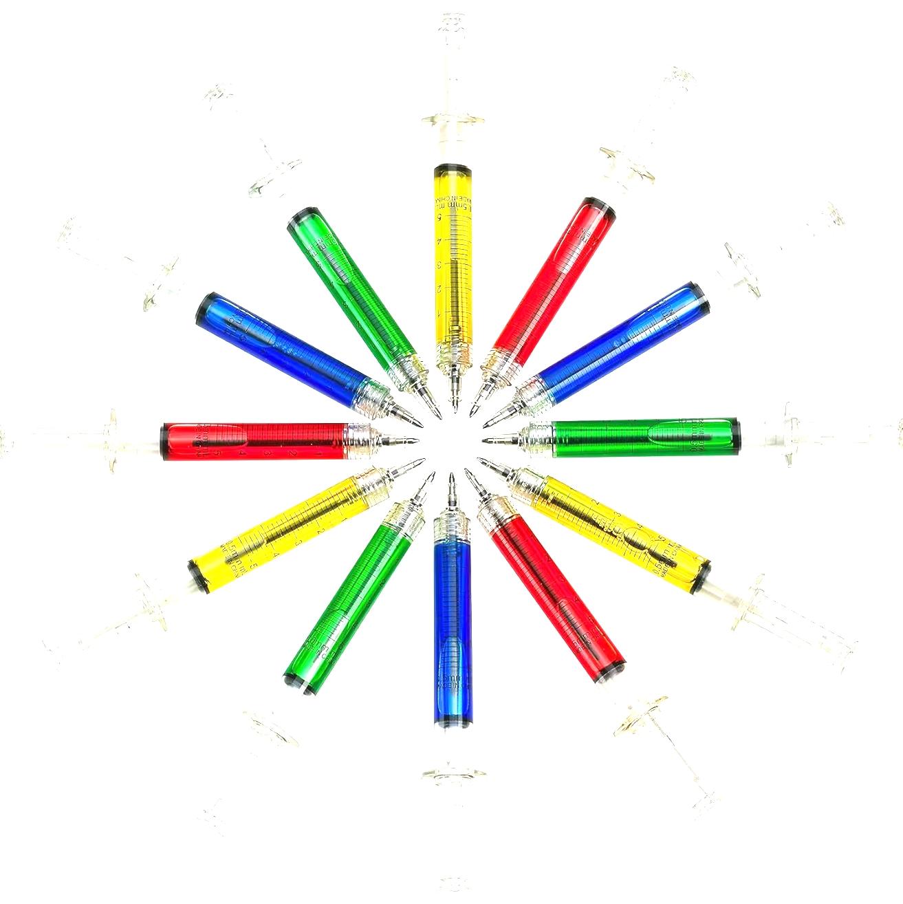 

12Pcs Syringe Pens,Retractable Fun Multi Color Novelty Pen for Nurses,Writes in Black Ink,Nursing Student School Supplies 12Pcs random чорний