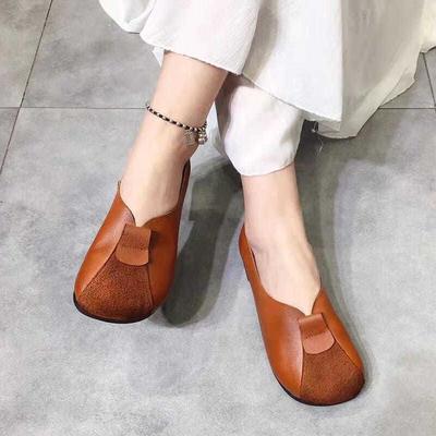 Wide Round Toe Granny Shoes Autumn Patched Mary Janes Shoes Ladies Retro Flats Mom Brown Retro Leather Loafers