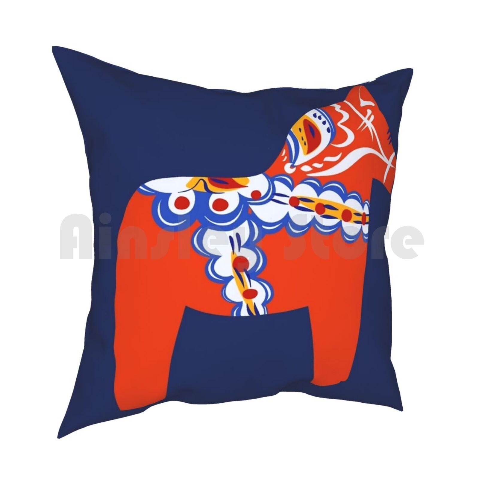 Red Swedish Dala Horse Pillow Case Printed Home Soft Throw Pillow Red Swedish Nordic Norwegian Dala Horse Red Horse Dala 30x30cm 12x12in