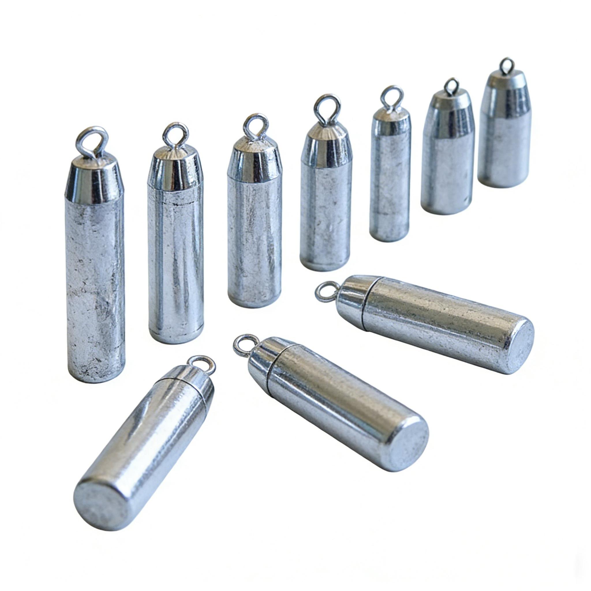 Cylindrical Iron Fishing Weights Galvanized No. 8~No. 150 Eco-Friendly 360degree Rotating with Anti-Twist Swivel 8#29g серебряный