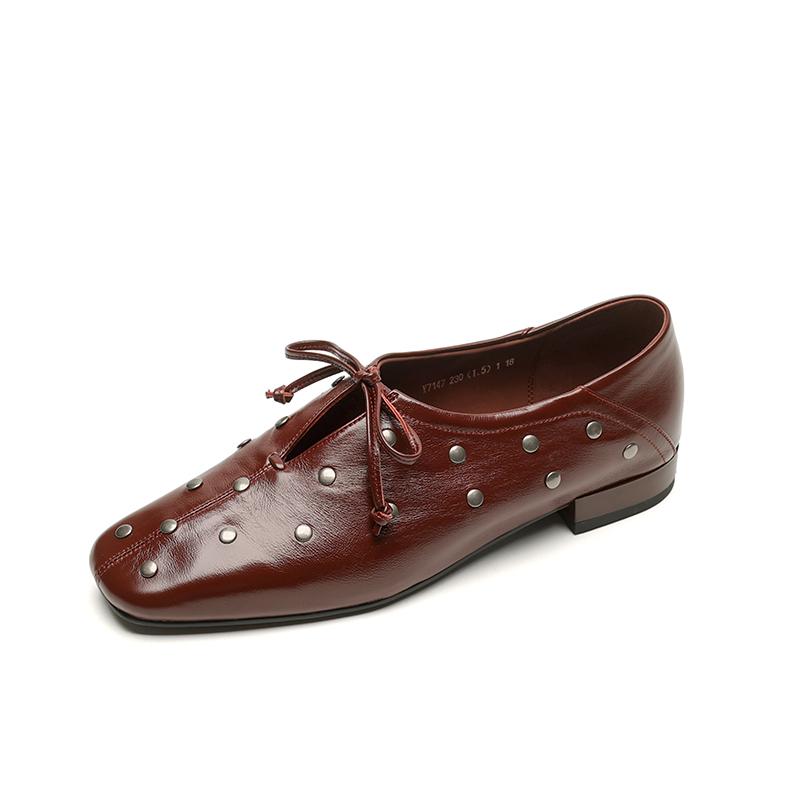 Fashion 2025 New Rivets Genuine Leather Retro Women Pumps Thick High Heels Spring Summer Lady Party Prom Shoes Woman Pumps Heels Women