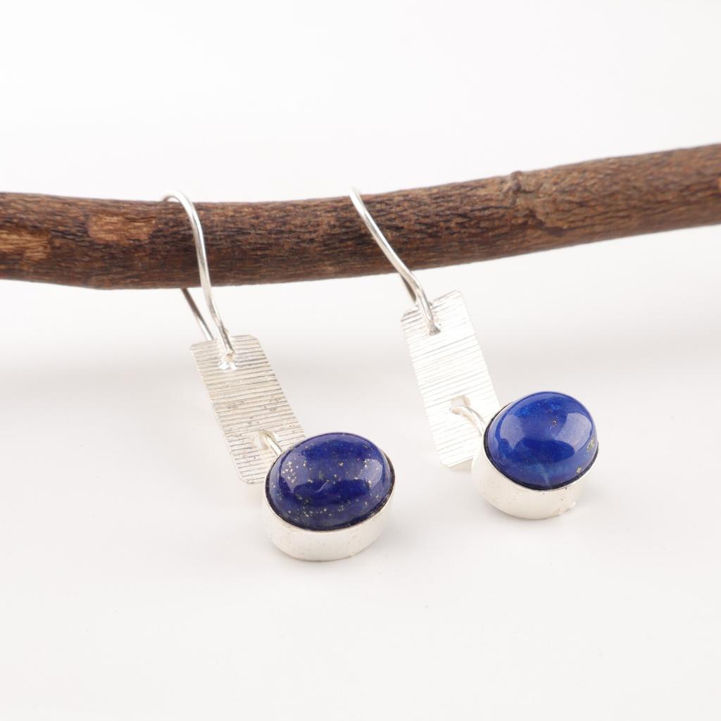 Lapis Lazuli Gemstone 925 Stamped Silver Women's Jewelry Handmade Earrings 1.9" EE-168-25