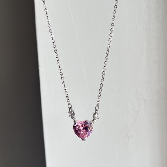 Women Necklace Elegant Temperament Hypoallergenic Gift Fashion Jewelry Shiny Faux Crystal Heart Pendant Ladies Clavicle Necklace for Dating