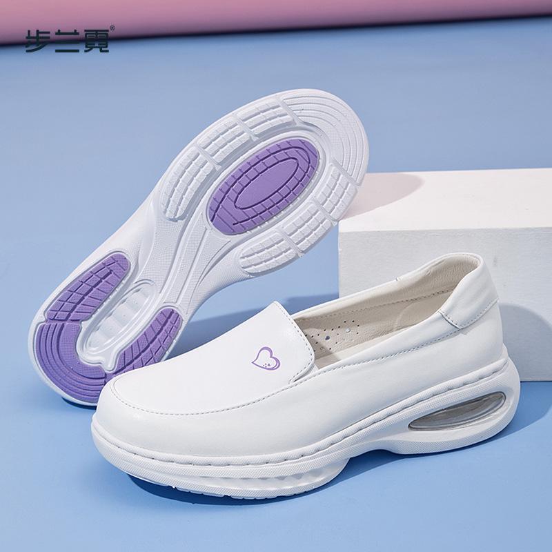 Bu Lan Ni Women's Genuine Leather Nurse Shoes – Breathable, Soft Sole, Non-Slip, Air Cushion, Comfortable for Medical Staff, Same Style as Hospital