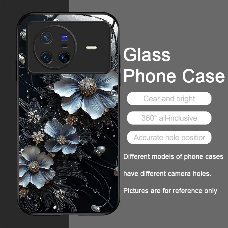 Vintage Floral Stylish Lotus Flower Tempered Glass Phone Case for OPPO Reno 13 F 12 11 10 Pro Plus Find X8 X3 Lite A58 A94 Cover