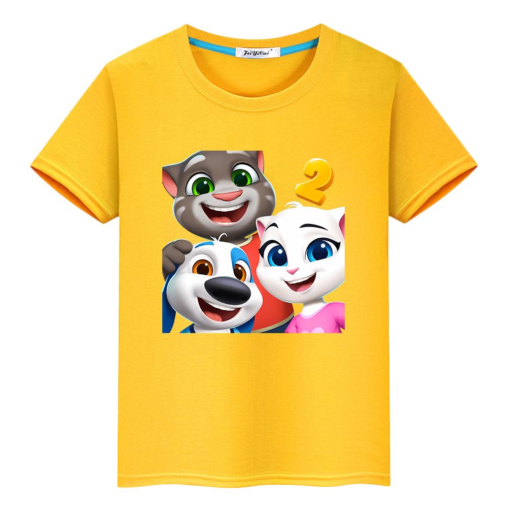 

футболка для дітей хлопчик 10 років Розмовляючий Милий кіт Том Принт аніме Футболки Каваї Топи y2k one piece 100% Бавовна Коротка гордість футболка дівчинка одяг 110 жовтий