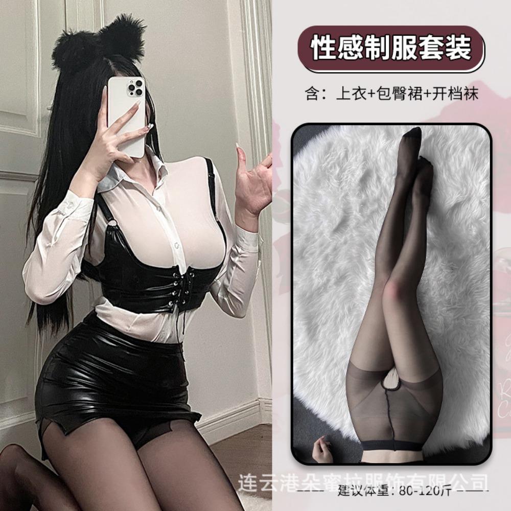 Sexy Pajamas, Sexy Underwear, Suspenders, Instructor Chiffon Uniform Suit, Pure Lust Temptation Exposed Female Secretary Outfit F309