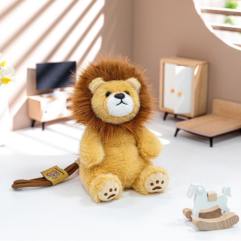 Cartoon Lion Plush Doll Keychain Animal Cartoon Short Plush Backpack Accessory Sitting