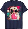 Vintage Preppy Watercolor Santa Bubble Gum Pink Sunglasses Christmas TShirt Xmas Retro Holiday Clothes Artwork Y2k Art Tee Tops