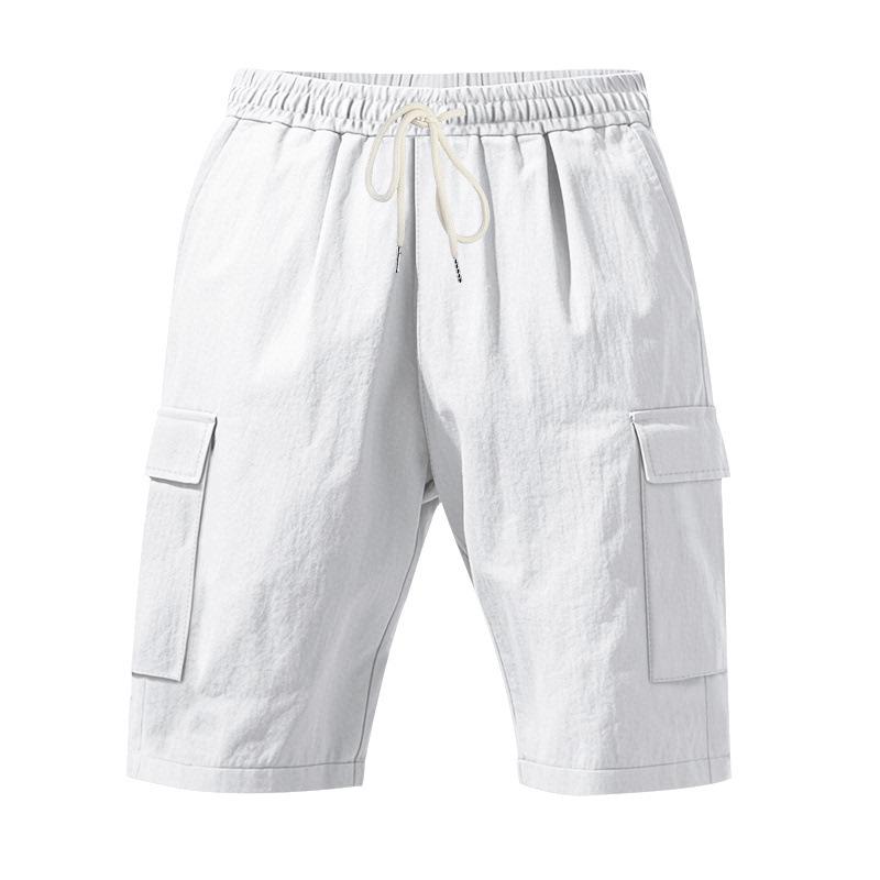 Men Drawstring Waist Multi Pocket Cargo Shorts Casual Straight Leg Summer Pants S белый
