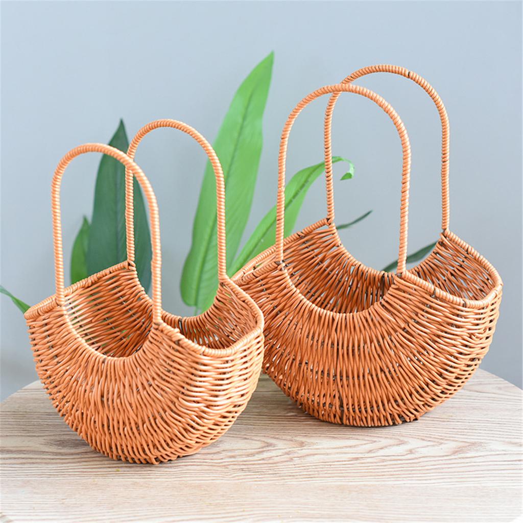 Fashionable Handheld Wicker Baskets Portable Arrangement Containers for Flowers Garden Decoration and Bridals Accessory