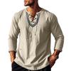 Mens Long Sleeve Pirate Henley Collar Shirts Drawstring Cotton Linen Lace Up V Neck Shirts Hippie Beach Spring Summer Tops