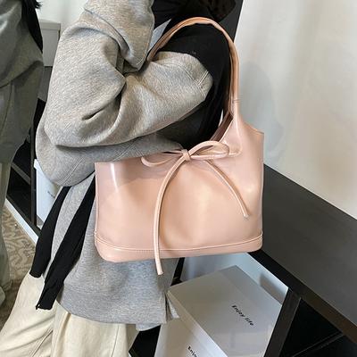 2025 New Retro Shoulder Messenger Big Bag Casual Texture Fashionable Simple Large Capacity Bow Tote Bag Women