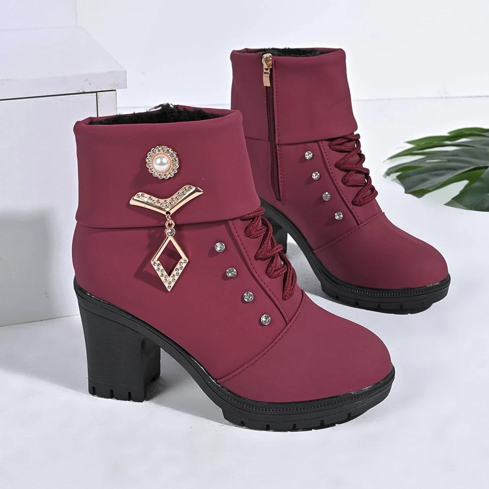 Trend Women Casual Outdoor High Heel Ankle Boots Autumn Winter Woman 2025 New Fashion Comfortable Short Boots Shoes for Women